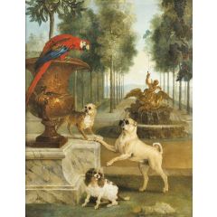Three Dogs and a Parrot in the Park Painting Reproduction