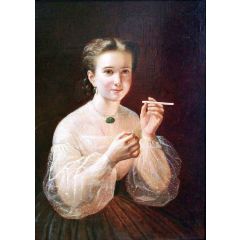 Girl with a Cigarette Painting Reproduction