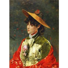 Woman in a Straw Hat Painting Reproduction
