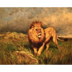 Lion and Prey, also known as The Kill Painting Reproduction