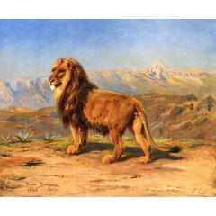 Lion in a Mountainous Landscape Painting Reproduction