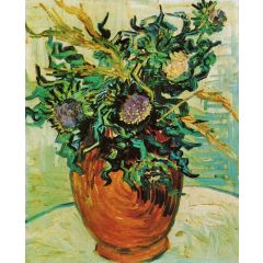 Vase with Flowers and Thistles Painting Reproduction
