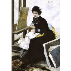 Madeleine Lerolle and Her Daughter Yvonne Painting Reproduction