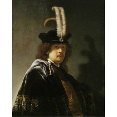 Self Portrait, Wearing a White Feathered Bonnet Painting Reproduction