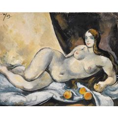 Reclining Nude with Apples Painting Reproduction
