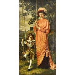 Portrait of a Boy and Young Woman in the Park Painting Reproduction
