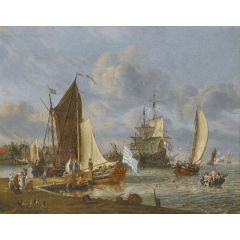 A Dutch Harbour With a Bezan Yacht And a Galjoot Moored At a Quay Painting Reproduction