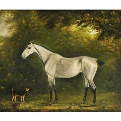 A Dappled Grey Hunter with a Terrier amongst the Trees Painting Reproduction
