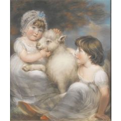 Portrait of Miss E. and Miss L. Earle with a Lamb Painting Reproduction