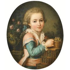 Portrait of a Young Boy Feeding Birds Painting Reproduction