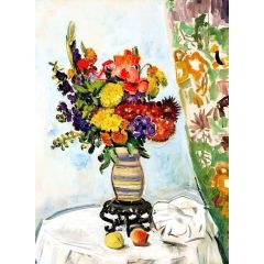 Flowers in a Chinese Vase Painting Reproduction