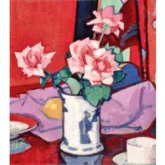 Pink Roses, Chinese Vase Painting Reproduction
