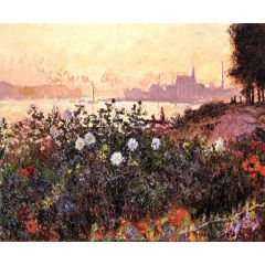 Argenteuil, Flowers by the Riverbank Painting Reproduction