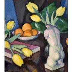 Yellow Tulips and Statuette Painting Reproduction
