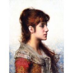 Portrait of a Young Girl in Profile Painting Reproduction