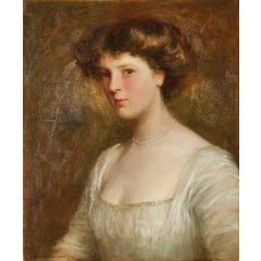 Lady with Pearls in a White Dress Painting Reproduction
