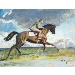 Going up the Canter, a Boy Exercising a Racehorse Painting Reproduction