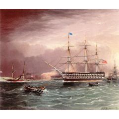 The U.S.S. Pennsylvania Under Tow at the Outbreak of the American Civil War. Painting Reproduction