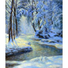 Snowy Landscape with Brook Painting Reproduction