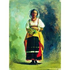Italian Girl with a Basket of Flowers Painting Reproduction