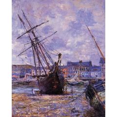 Boats Lying at Low Tide at Fecamp Painting Reproduction