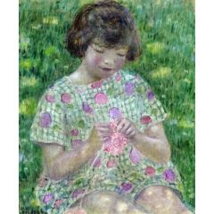 Child Knitting Painting Reproduction