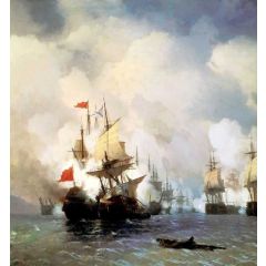 The Battle in the Chios Channel. Painting Reproduction
