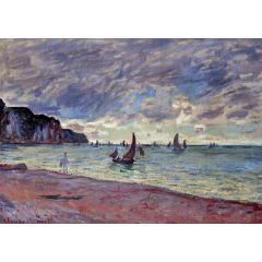 Fishing Boats by the Beach and the Cliffs of Pourville Painting Reproduction