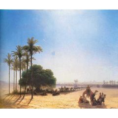 Caravan in oasis, Egypt Painting Reproduction
