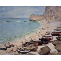 Boats on the Beach at Etretat Painting Reproduction