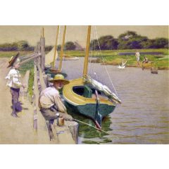 Fishing Off an Old Pier Painting Reproduction