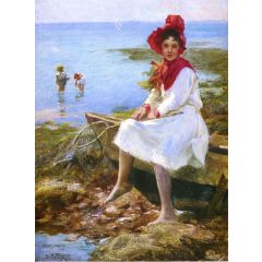 Girl in a Red Bonnet Painting Reproduction