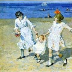 Two Females Swinging a Child Painting Reproduction