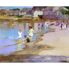 Children Playing at the Beach Painting Reproduction