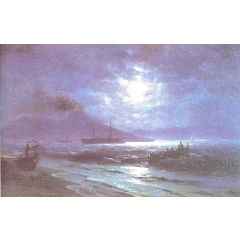 The Bay of Naples by Moonlight Painting Reproduction