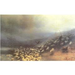 Flock of sheep at gale Painting Reproduction