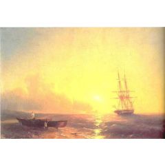 Fishermen on coast of sea Painting Reproduction