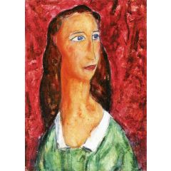 Woman in a Green Dress with White Collar Painting Reproduction