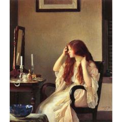 Girl Combing Her Hair Painting Reproduction
