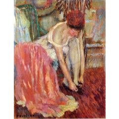 Woman Tying Her Shoe Painting Reproduction