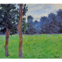 Two Trees in a Meadow Painting Reproduction