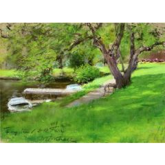 Bank of a Lake in Central Park Painting Reproduction