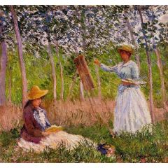Suzanne Reading and Blanche Painting by the Marsh at Giverny Painting Reproduction