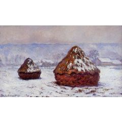 Grainstacks, Snow Effect Painting Reproduction
