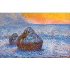 Grainstacks at Sunset, Snow Effect Painting Reproduction