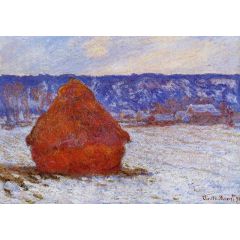 Grainstack in Overcast Weather, Snow Effect Painting Reproduction