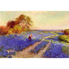 Bluebonnet Scene with a Girl Painting Reproduction