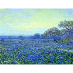 Field of Bluebonnets under Cloudy Sky Painting Reproduction