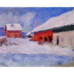 Red Houses at Bjornegaard in the Snow, Norway Painting Reproduction