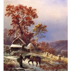 Winter at the Farm Painting Reproduction